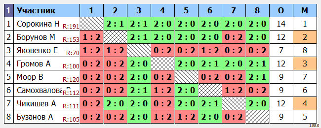 результаты турнира Новичок