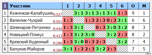 результаты турнира Парный открытый
