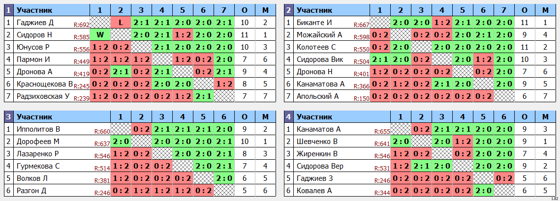 результаты турнира 