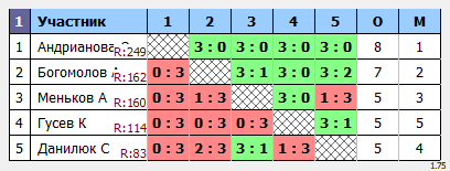 результаты турнира Открытый турнир Yastrebschool