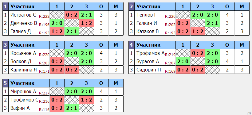 результаты турнира Турнир для НАЧАЛЬНОГО и СРЕДНЕГО уровня игроков