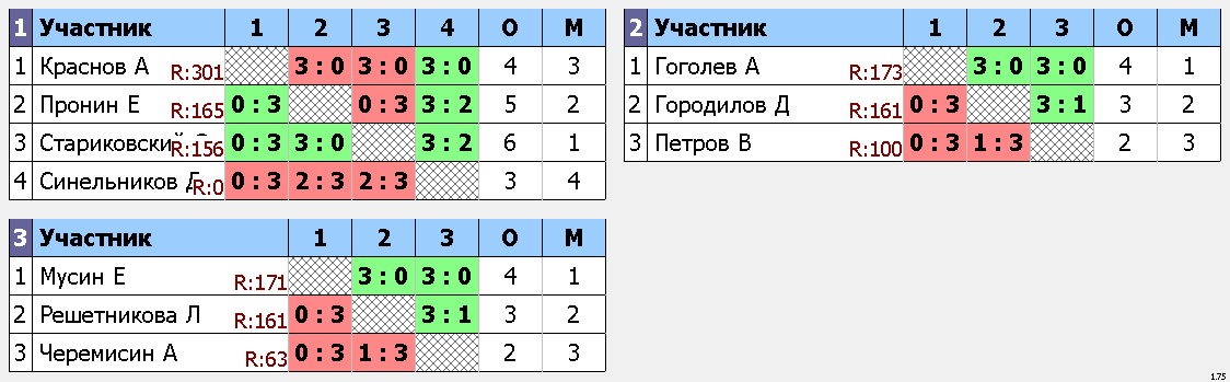 результаты турнира Турнир для НАЧАЛЬНОГО и СРЕДНЕГО уровня игроков