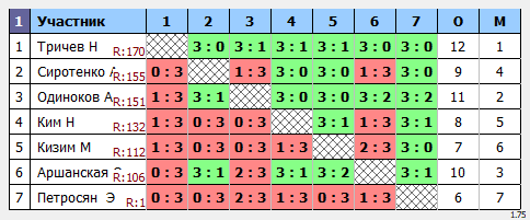 результаты турнира Макс-175 в клубе Tenix 