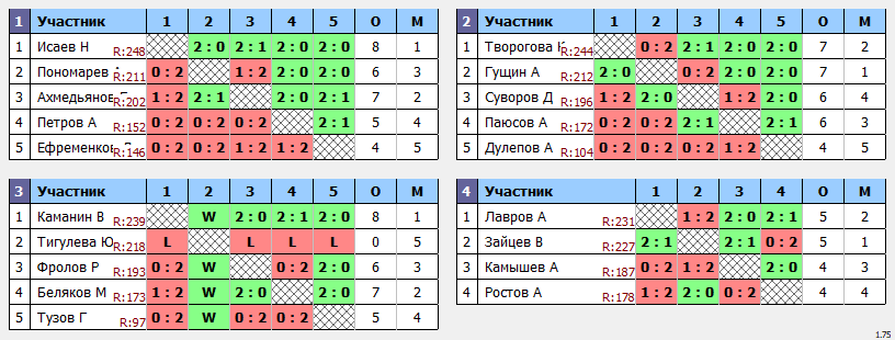 результаты турнира МАХ 250