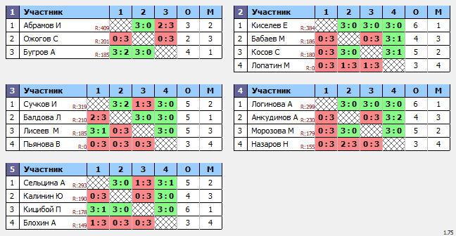 результаты турнира 1-я Лига г.Дзержинска
