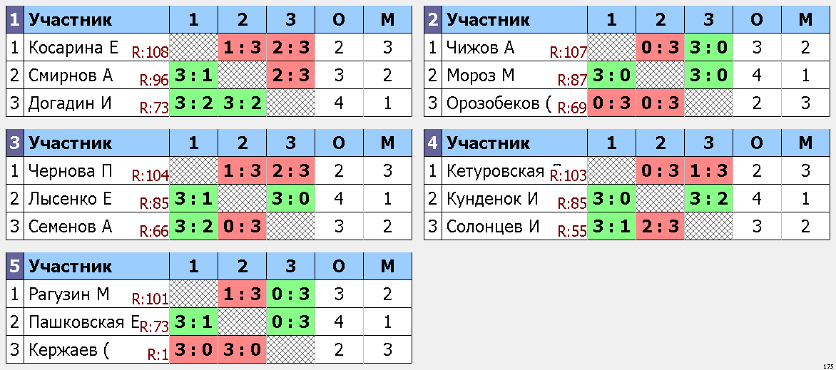 результаты турнира Макс - 110 в клубе Naten - 1905!