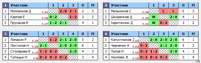 результаты турнира Турнир для начинающих