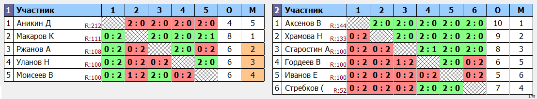 результаты турнира Турнир среди новичков