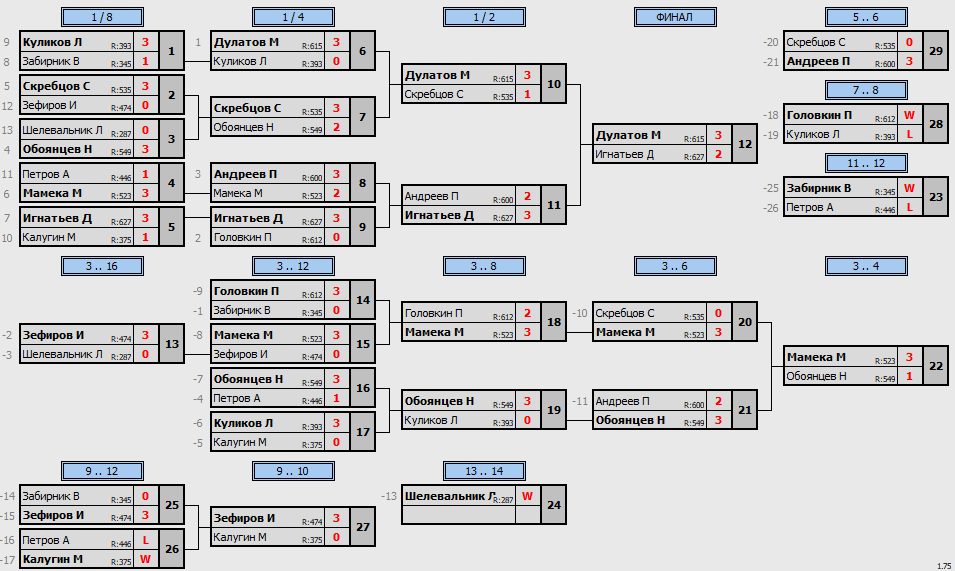 результаты турнира Макс - 750.Кубок Артамонова. 